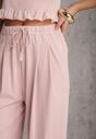 Różowe Szerokie Spodnie Wiskozą Bawełną i Elastyczną Talią ze  Sznurkiem Arkinae