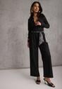 Czarne Bawełniano-Wiskozowe Spodnie Wide Leg z Paskiem Typu Apaszka Arlethia