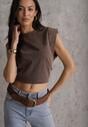 Brązowy Top z Bawełny w Stylu Grunge z Szeroką Linią Ramion Tezorea
