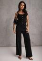 Czarny Komplet z Dzianiny z Wiskozą Spodnie Wide Leg i Top z Guzikami Merice