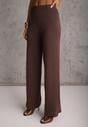 Brązowy Komplet z Dzianiny z Wiskozą Spodnie Wide Leg i Top z Guzikami Merice