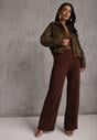 Brązowe Bawełniano-Wiskozowe Spodnie o Eleganckim Kroju w Kant Tinawre