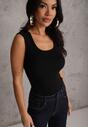 Czarny Wiskozowy Top Dopasowany z Kwadratowym Dekoltem Bez Rękawów Bilincja