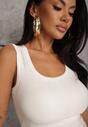 Biały Wiskozowy Top Dopasowany z Kwadratowym Dekoltem Bez Rękawów Bilincja