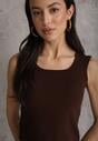 Brązowy Wiskozowy Top Dopasowany z Kwadratowym Dekoltem Bez Rękawów Bilincja