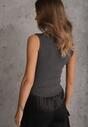 Szary Wiskozowy Top Dopasowany z Kwadratowym Dekoltem Bez Rękawów Bilincja