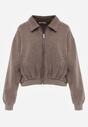 Beżowa Bluza Bomberka z Bawełny Oversize Ozdobiona Kołnierzem Vimelles
