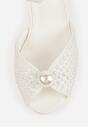 Białe Sandały Peep Toe na Szpilce z Perełkami i Paskiem z Klamerką Velaniella