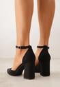 Czarne Czółenka z Imitacji Zamszu na Słupkowym Obcasie ze Szpiczastym Noskiem Hadina