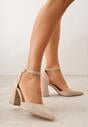 Ciemnobeżowe Czółenka z Imitacji Zamszu na Słupkowym Obcasie ze Szpiczastym Noskiem Hadina