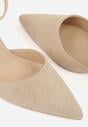 Ciemnobeżowe Czółenka z Imitacji Zamszu na Słupkowym Obcasie ze Szpiczastym Noskiem Hadina