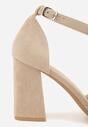 Ciemnobeżowe Czółenka z Imitacji Zamszu na Słupkowym Obcasie ze Szpiczastym Noskiem Hadina