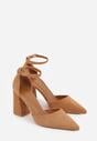 Jasnobrązowe Czółenka z Imitacji Zamszu na Słupkowym Obcasie ze Szpiczastym Noskiem Hadina