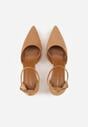 Jasnobrązowe Czółenka z Imitacji Zamszu na Słupkowym Obcasie ze Szpiczastym Noskiem Hadina