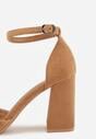 Jasnobrązowe Czółenka z Imitacji Zamszu na Słupkowym Obcasie ze Szpiczastym Noskiem Hadina
