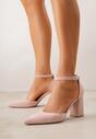 Różowe Czółenka z Imitacji Zamszu na Słupkowym Obcasie ze Szpiczastym Noskiem Hadina