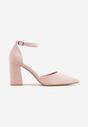 Różowe Czółenka z Imitacji Zamszu na Słupkowym Obcasie ze Szpiczastym Noskiem Hadina