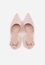 Różowe Czółenka z Imitacji Zamszu na Słupkowym Obcasie ze Szpiczastym Noskiem Hadina