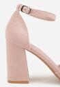 Różowe Czółenka z Imitacji Zamszu na Słupkowym Obcasie ze Szpiczastym Noskiem Hadina