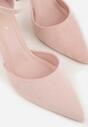 Różowe Czółenka z Imitacji Zamszu na Słupkowym Obcasie ze Szpiczastym Noskiem Hadina