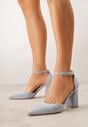 Niebieskie Czółenka z Imitacji Zamszu na Słupkowym Obcasie ze Szpiczastym Noskiem Hadina