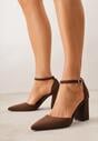 Ciemnobrązowe Czółenka z Imitacji Zamszu na Słupkowym Obcasie ze Szpiczastym Noskiem Hadina