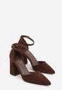 Ciemnobrązowe Czółenka z Imitacji Zamszu na Słupkowym Obcasie ze Szpiczastym Noskiem Hadina