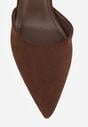 Ciemnobrązowe Czółenka z Imitacji Zamszu na Słupkowym Obcasie ze Szpiczastym Noskiem Hadina