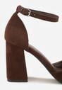 Ciemnobrązowe Czółenka z Imitacji Zamszu na Słupkowym Obcasie ze Szpiczastym Noskiem Hadina