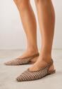 Brązowe Baleriny Slingback z Plecionki ze Szpiczastym Noskiem Eupheleta