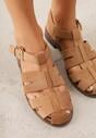 Jasnobrązowe Sandały o Fasonie Gladiatorek z Paskiem ze Sprzączką Abma