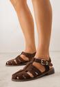 Ciemnobrązowe Sandały o Fasonie Gladiatorek z Paskiem ze Sprzączką Abma