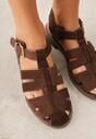 Ciemnobrązowe Sandały o Fasonie Gladiatorek z Paskiem ze Sprzączką Abma