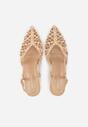 Ciemnobeżowe Czółenka na Szpilce z Ażurową Szydełkową Cholewką Navioil
