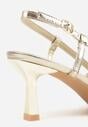 Złote Sandały na Szpilce z Ażurową Szydełkową Cholewką Navioil