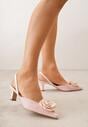 Różowe Sandały Slingback na Kaczuszce z Tweedowymi Wstawkami i Kwiatem 3D Zehe