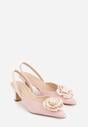Różowe Sandały Slingback na Kaczuszce z Tweedowymi Wstawkami i Kwiatem 3D Zehe