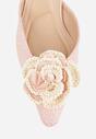 Różowe Sandały Slingback na Kaczuszce z Tweedowymi Wstawkami i Kwiatem 3D Zehe