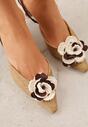 Brązowe Sandały Slingback na Kaczuszce z Tweedowymi Wstawkami i Kwiatem 3D Zehe
