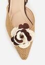 Brązowe Sandały Slingback na Kaczuszce z Tweedowymi Wstawkami i Kwiatem 3D Zehe