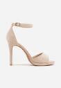 Beżowe Sandały na Szpilce z Imitacji Zamszu z Zapięciem na Klamerkę przy Pasku Odesei