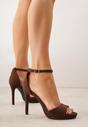 Brązowe Sandały na Szpilce z Imitacji Zamszu z Zapięciem na Klamerkę przy Pasku Odesei