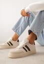 Beżowe Sneakersy na Platformie w Stylu Tenisówek Ozdobione Paskami Ladia
