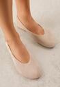 Beżowe Balerinki z Imitacji Zamszu w Stylu Basic Saraphiele