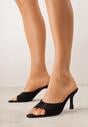 Czarne Klapki na Szpilce z Imitacji Zamszu z Noskiem Peep Toe Merissaura