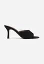 Czarne Klapki na Szpilce z Imitacji Zamszu z Noskiem Peep Toe Merissaura