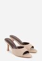 Beżowe Klapki na Szpilce z Imitacji Zamszu z Noskiem Peep Toe Merissaura