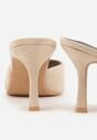 Beżowe Klapki na Szpilce z Imitacji Zamszu z Noskiem Peep Toe Merissaura