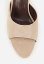 Beżowe Klapki na Szpilce z Imitacji Zamszu z Noskiem Peep Toe Merissaura