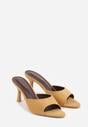 Jasnobrązowe Klapki na Szpilce z Imitacji Zamszu z Noskiem Peep Toe Merissaura